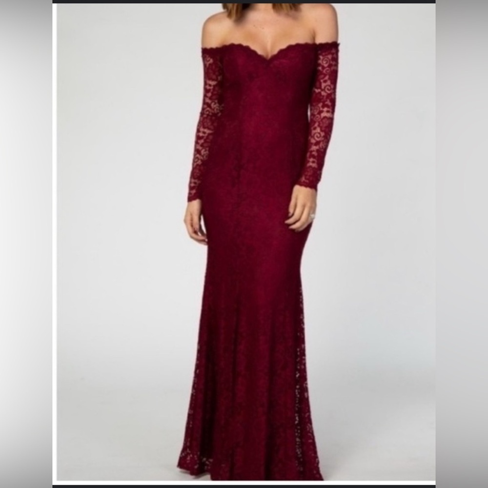 Pinkblush Burgundy maternity Lace Long Sleeve Dress